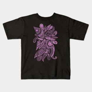 Abstract Zentangle Swirls Design (light pink on black) Kids T-Shirt